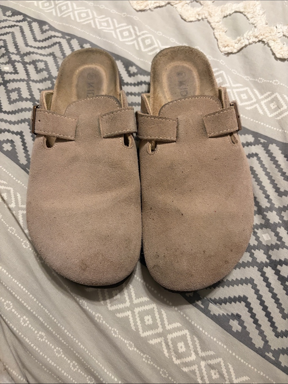 Suede Clog Mules in Taupe Beige